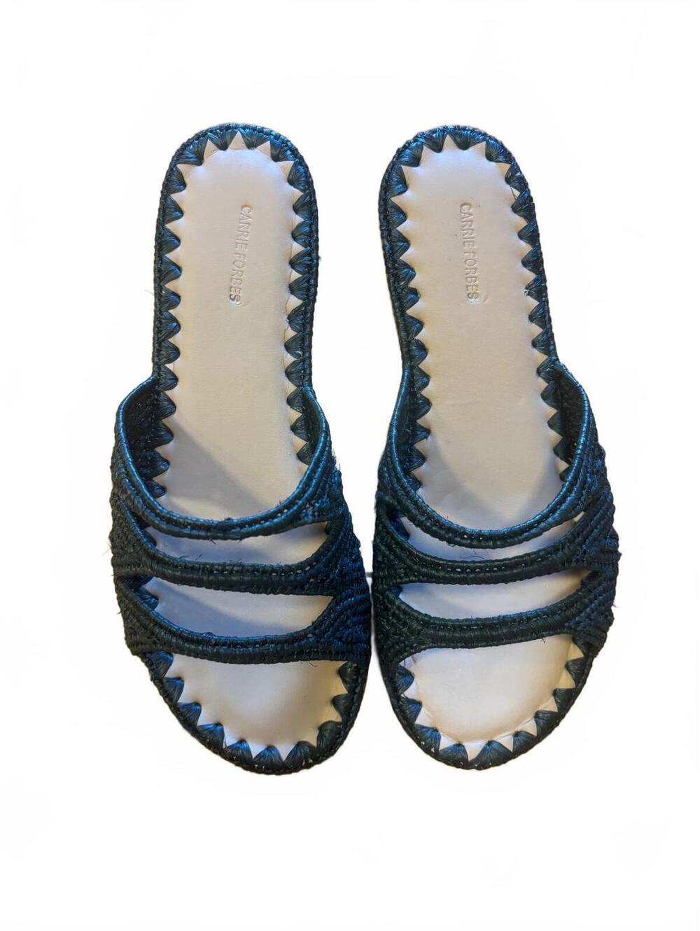 Carrie Forbes Symm Rafia Leather Sandal Slide, Size 36, Made in Morocco